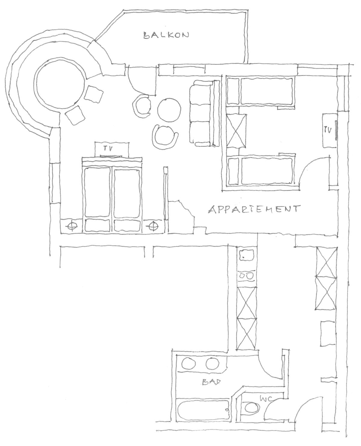 Grundriss Appartement Zauberwinkel 60 m²