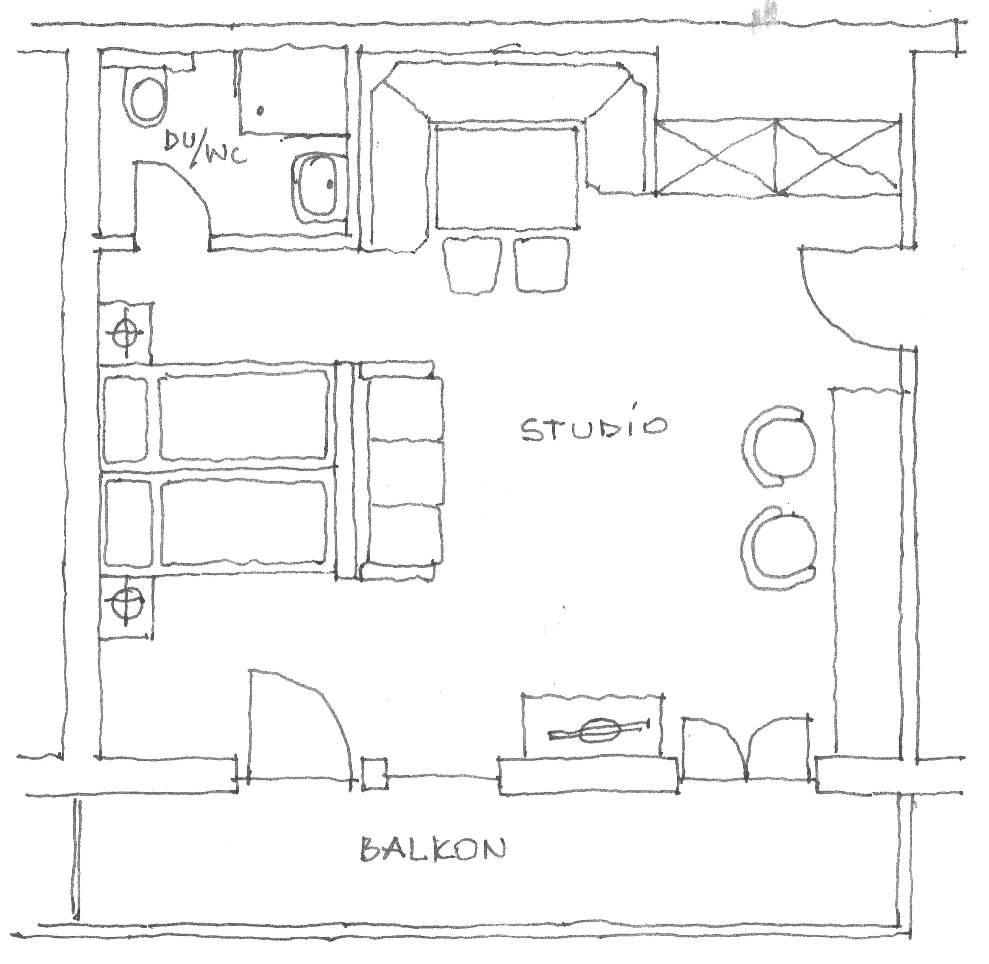 Floor plan of the Zirbenstube studio, 40 m²