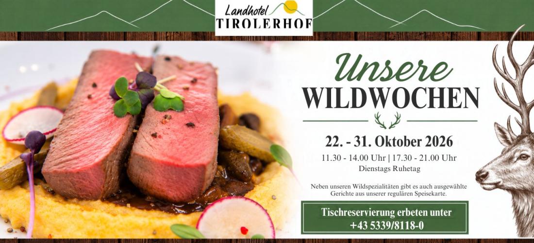 Speisekarte zur Wildwoche 2026 im Landhotel Tirolerhof im Hochtal Wildschönau